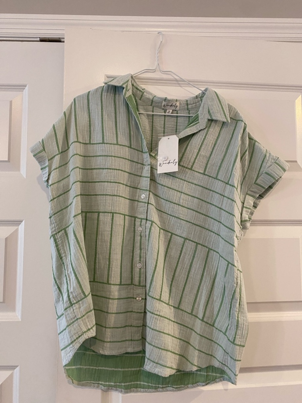 Wonderly Green and White Striped Button Shirt